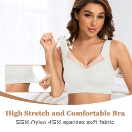 DOCUMO Seamless Bras for Women No Underwire Comfortable Push Up Wireless Bra Mesh Padded Back Smoothing T Shirts Bralette(White,Large)