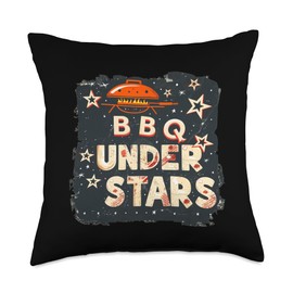 Barbecue Season with cool BBQ under Stars for Beef and Ribs Throw Pillow