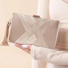 Dulynva Women's Clutch Gold Evening Bag Small Clutch Beige Evening Bags with Removable Chain, Golden Chain Bag Satin Handbag for Wedding Prom Party Crossbody Small Shoulder Bag