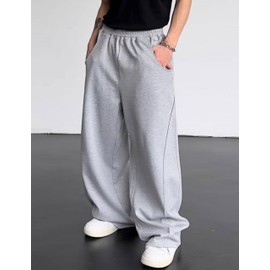 FCOOLYEET Mens Baggy Sweatpants Y2k Track Pants Drawstring Yoga Gym Workout Pants Wide Leg Long Pants Streetwear Gray