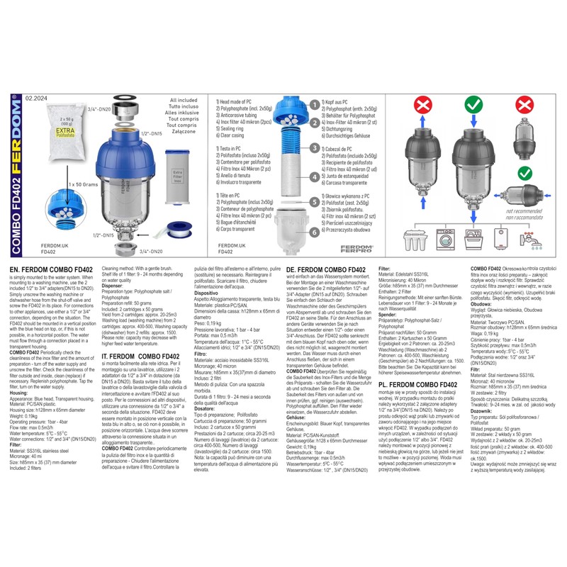 FERPRO FERDOM COMBO FD402 FERDOM Filter & Dispenser - For