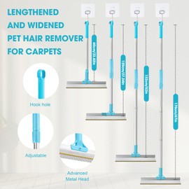 Transni Carpet Rake for Pet Hair Removal, 67'' Adjustable Handle Carpet Rake Cat Dog Hair Remover, Reusable Long Handle Pet Hair Removal Tool, Pet Hair Removal Broom for Rugs, Mats, Couch, Furniture