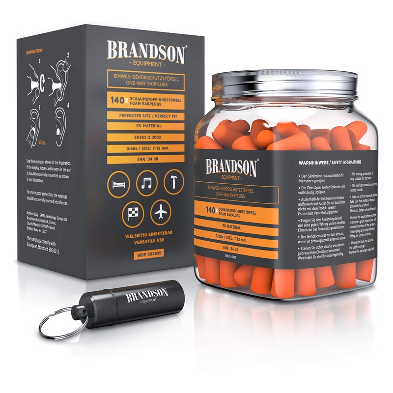 Brandson - Ear Plugs for Hearing Protection 140 Pieces XXL