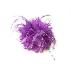 Flower Feather Bead Corsage Hair Clips Fascinator Hairband and Pin (Lilac)