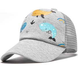 HONGTEYA Toddler Baseball Cap Sun Hat Adjustable Breathable Baby Cap for Kids Boys Girls Age 2-5T (US, Age, 0 Months, 12 Months, Flower ash - Whale)