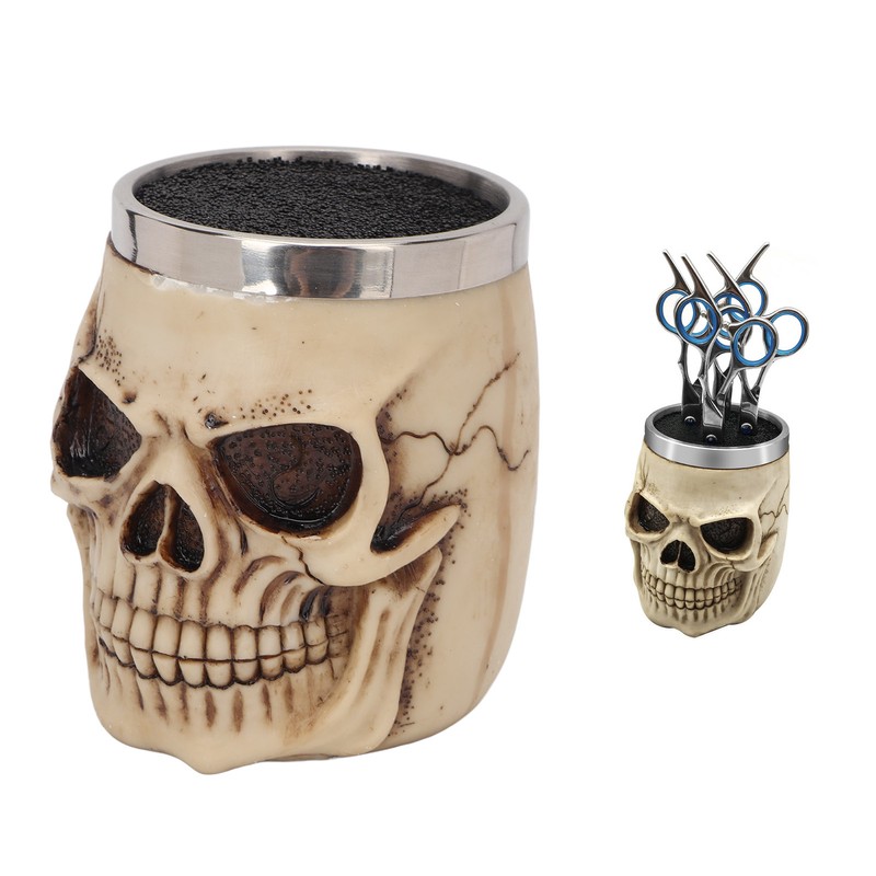 Barber Scissors Holder Skull Shape Stainless Steel Resin Removable Stylish