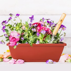 CHUKEMAOYI Window Box Planter, 7 Pack Plastic Vegetable Flower Planters Boxes 17 Inches Rectangular Flower Pots with Saucers for Indoor Outdoor Garden, Patio, Home Decor (Red)