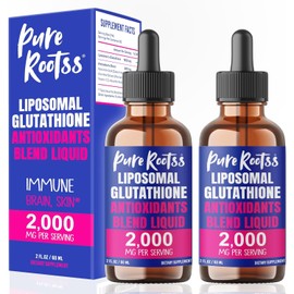PureRootss Liposomal Glutathione Liquid Supplement (Pack of 2), 98% Absorption, with Vitamin C, L- Glutathione, 2 Fl Oz per Bottle