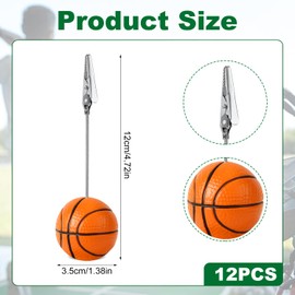12pcs Resin Ball Base Memo Clips, Table Card Holders with Alligator Clips Table Picture Holder Place Card Stands Table Number Card Photo Holders for Sports Wedding Party Office Decor(Basketball)