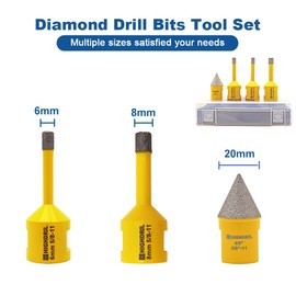 HIGHDRIL Diamond Drill Bit Set - 4pcs (6/6/8mm+20mm Chamfer Bit) Diamond Hole Saw Kit with 5/8-11 Thread for Ceramic Porcelain Tile Granite Marble Brick Dekton
