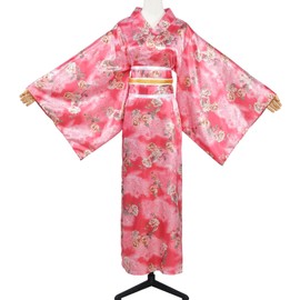 Women's Japanese Kimono Costume Traditional Geisha Robe Anime Printed Bathrobe Gold Stamping Pattern nightdress (one size, pink)