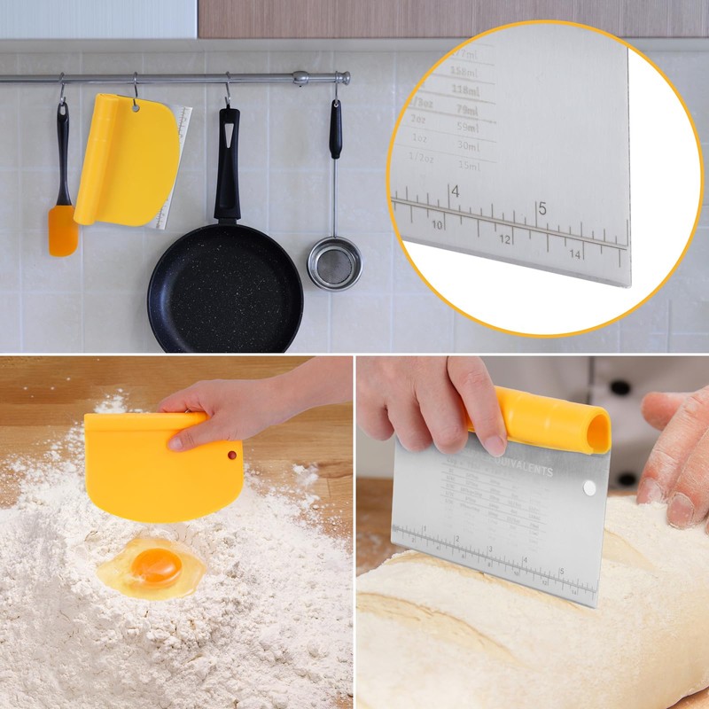 Optimal Dough Scraper in 2-Piece Practical Set, Dough Cutter Stainless