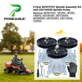 POSEAGLE 3 Pack Pre-Greased 587819701 Spindle Assembly Kit with 532153535 Spindle Pulley Replaces 532187281 587820301 532187292 192870 21549012 532173436 for Husqvarna Z254 RZ5424 Lawn Tractors