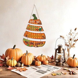 Ausril Hello Fall Door Decor,Pumpkin Fall Wooden Sign,Autumn Pumpkin Decor,Rustic Autumn Wall Plaque,Falling Leaves Wall Hanger,Thankful Thanksgiving Wooden Door Sign for Farmhouse Home Office Garden