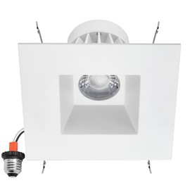 Maxxima 5 in. & 6 in. Retrofit Square Recessed Anti-Glare LED Downlight, 1300 Lumens, 5 Color Temperature Selectable 2700K/3000K/3500K/4000K/5000K, Dimmable, E-26 Quick Connect Adapter, 90 CRI, White