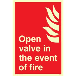 Viking Signs FV368-A6P-PV "Open Valve In The Event Of Fire" Sign, Photoluminescent Vinyl Sticker, 100 mm H x 150 mm W