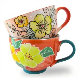 Delove Ceramic Coffee Mugs,Set of 2, 17 oz Large Porcelain Cups for Tea, Milk, Cereal, Cappuccino,Latte, Office and Home Use,Dishwasher and Microwave Safe (2 PACK-2)