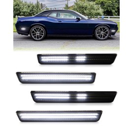 PWOBVZ Dynamic White Side Marker Lights for Dodge Challenger 2015-2023, Front & Rear Parking Lamp Passenger Driver LED Side, Smoked Lens 4PCS