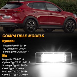 POPMOTORZ LED Number Plate Light for Hyundai i40 Sedan Sonata Type LFA Kia Magentis Optima Type TF Sportage Type QL LED Number Plate Light with Canbus Error Free 2835 SMD Pack of 2