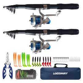 Fishing Pole Set, 2PACK Fishing Rod Combo with Telescopic Fishing Pole Spinning Reels Fishing Lures Fishing Pliers and Travel Bag for Travel Saltwater Freshwater Beginner 2.1m/ 6.89ft