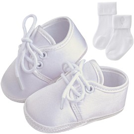 Booulfi Baby Boys Shoes Newborn Shoes for Toddlers Christening Shoes and Socks Set 0-18 Months, White-31
