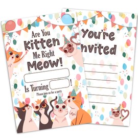 Cute Kittens Birthday Party Invitations, Let's Paw-Ty Kitty Cats Fill-In Invites For Adults Girls Teens Boys, 30PCS Invitations With Envelopes Party Favors Supplies
