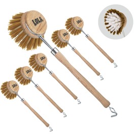 LOLA -The Original - Dishwashing & Vegetable Brush, 6 Pack, Hardwood w/Poly Fiber Bristles, Reusable, Sustainable, Has EZ-Grip Handle