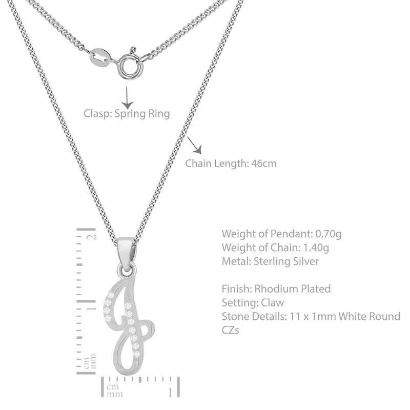 Tuscany Silver Sterling Silver Rhodium Plated CZ Initial Sterling Silver