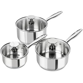 MICHELANGELO Stainless Steel Saucepan Set with Lids 1QT & 2QT & 3QT, Stainless Steel Sauce Pot Set 6pcs, Induction Saucepans, Nonstick Sauce Pan Set, Dishwasher Safe