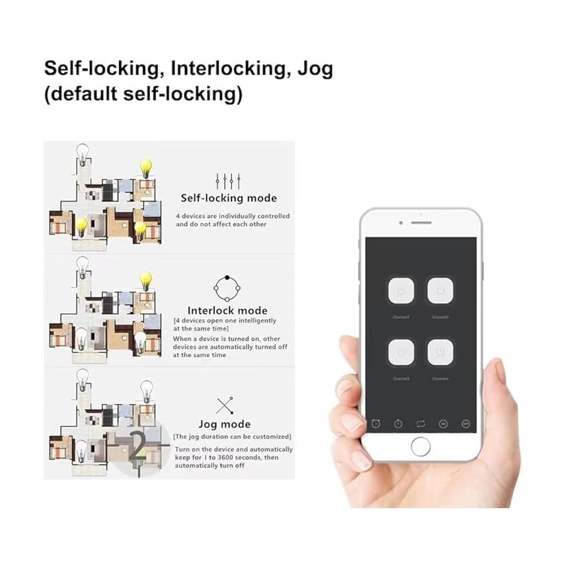 Tuya 4CH Smart Life WiFi Momentary Inching Relay Self-Locking Switch