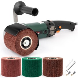 KUIMIT Burnishing Polishing Machine,1400W 110V Handheld Electric Sander Polisher with 4 Non-woven Burnishing Wheels (60# 120# 240# 320#) for Wood Stainless Steel Polishing,Lock Switch,Auxiliary Handle