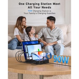 SooPii 90W 6 Port USB C Charging Station for Multiple Devices, Black