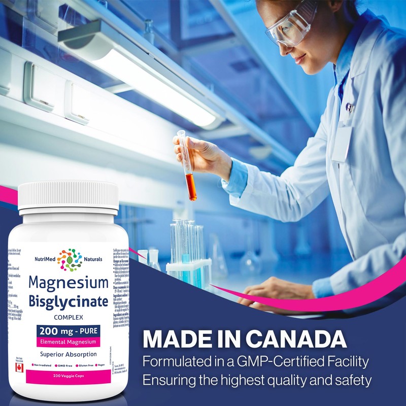 Nutrimed Naturals Magnesium Bisglycinate 200mg - 230 Caps for Muscle