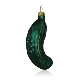 Lauschaer Glas Weihnachtsgurke Christbaumschmuckgurke mundgeblasen, handdekoriert, Christbaumgurke, Glasgurke, dunkelgrün matt Länge 9cm