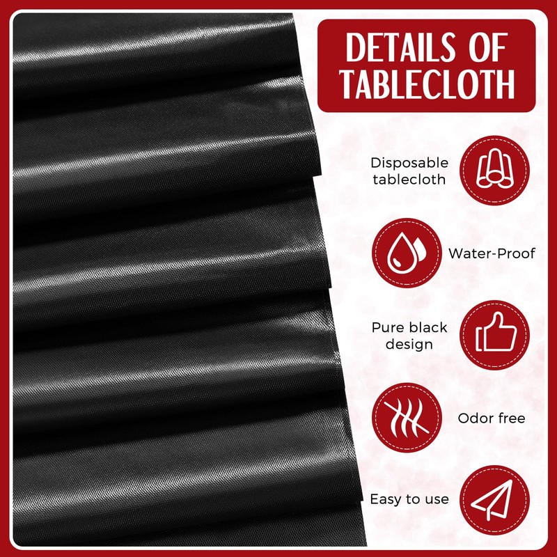 Tudomro 12 Pcs Black and Red Disposable Plastic Tablecloths and