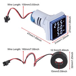 XIITIA 3pcs 3 in 1 60-500V 0-100A AC Digital Ammeter Voltmeter, 22mm Square Digital Tube Screen with Transformer, LED Display Voltage Detector Current Tester Gauge(Blue)