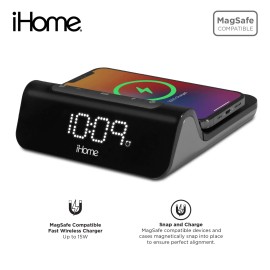 iHome Wireless Charger with Digital Alarm Clock, USB-A and USB-C Charging