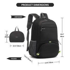 MRPLUM 25L-30L Rucksack Foldable Ultralight Packable Backpack, Unisex Durable Handy Daypack for Travel & Outdoor Sports Durable & Waterproof (Black)