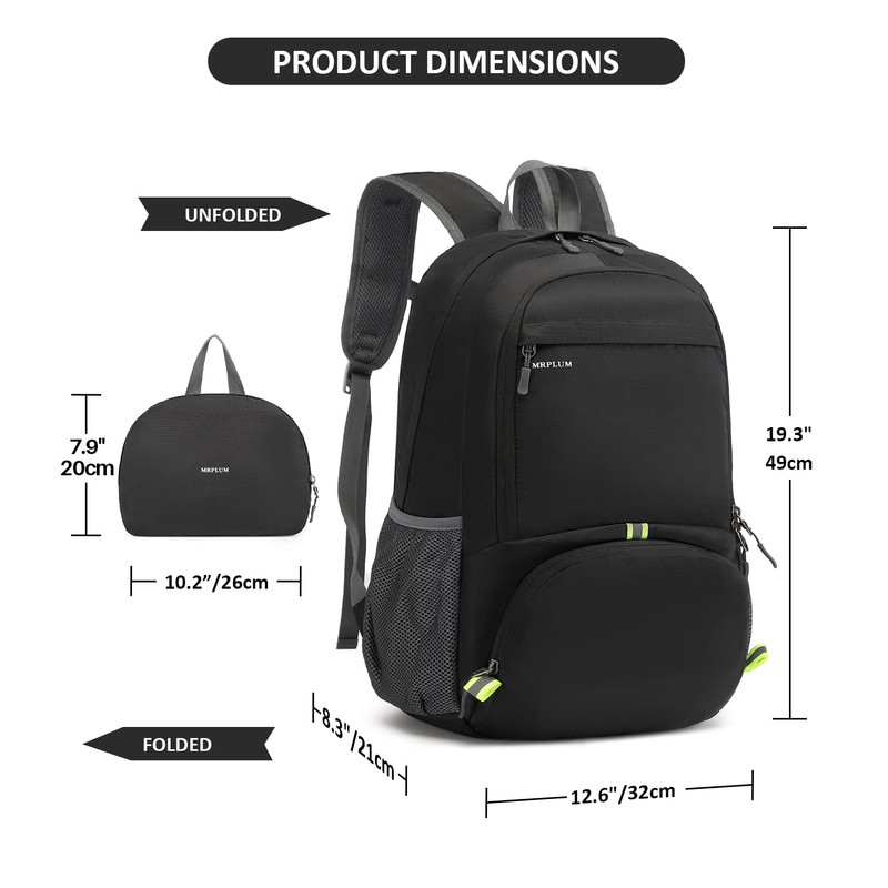 MRPLUM 25L-30L Rucksack Foldable Ultralight Packable Backpack, Unisex Durable Handy