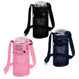 MENRU 3Pcs Extra Large Water Bottle Carrier with Strap Crossbody Water Bottle Holder Water Bottle Sling Portable Water Bottle Sleeve with Pocket for Hiking, Gym, Travel(Black/Navy/Pink)