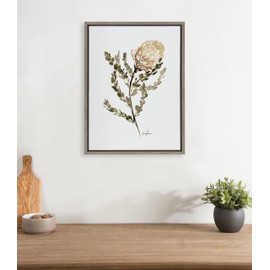 Kate and Laurel Sylvie Wild Banksia Framed Canvas Wall Art by Sara Berrenson, 18 x 24, Gray, Nature and Wildlife-Inspired Wall Décor
