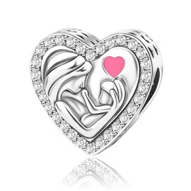 Simphman 925 Sterling Silver Love Heart Charms Dangles for Bracelets and Necklaces, Gift Jewellery for Women, Girls, Family and Friends, Sterling Silver, zinnober