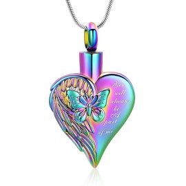 mingkejw Butterfly Heart Urn Necklace for Ashes Cremation Jewelry Stainless Steel Memorial Necklaces Ash Holder for Human Pets Keepsake Jewelry for Loved Ones with Fill Tool