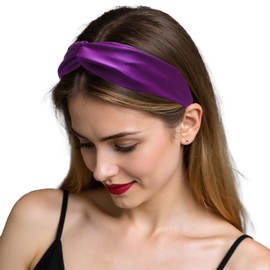 ZLYC Mulberry Silk Headband Elastic Twist Knotted Head Bands for Women's Hair, Solid Light Red Purple