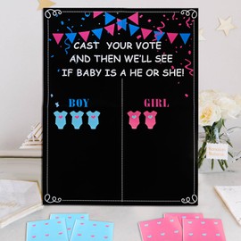 M CRIATIVO MAGNET Gender Reveal Party Supplies - 54 Voting Stickers & Large Poster for Baby Shower Games, Boy or Girl Reveal Decorations, Pink & Blue Theme