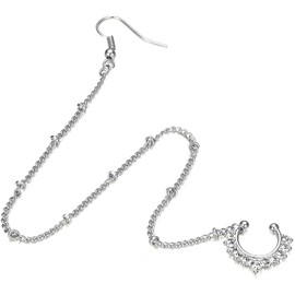 Crdifu Fake Nose Piercing Septum Ring with Chain Earring No Piercing Nose Ring Silver Gold Rose Gold, Metal