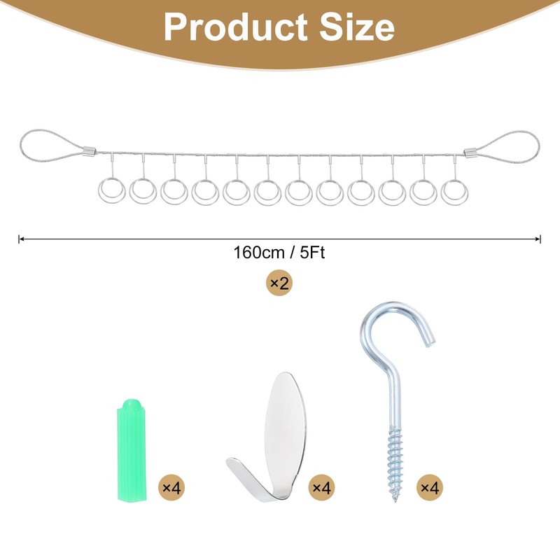 sourcing map 2pcs Steel Wall Hanging Photo Display Cable Wire