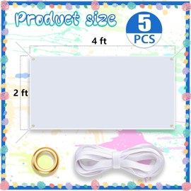 5 PCS Blank Banners Sign to Decorate, 60 X 120cm DIY Blank Vinyl Banner Sign with Hanging Ropes, Blank Sublimation Vinyl Banner for School, Office, Christmas, Birthday Decor
