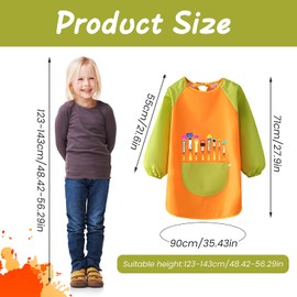 Techchii Painting Apron Children 7-12 Years, 130 ~ 145 cm Waterproof Painting Coat Child with Sleeves and Big Pockets Painting Coat School 1st Class Art Work Apron for Painting Girls Boys, Orange,