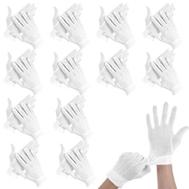Yuanan 12 Pairs White Gloves Men, Elegant White Cotton Gloves with Three-Rib Design, Bulk Glove for Formal Events, Parades, Costume Parties（8.7x3.5 Inch）